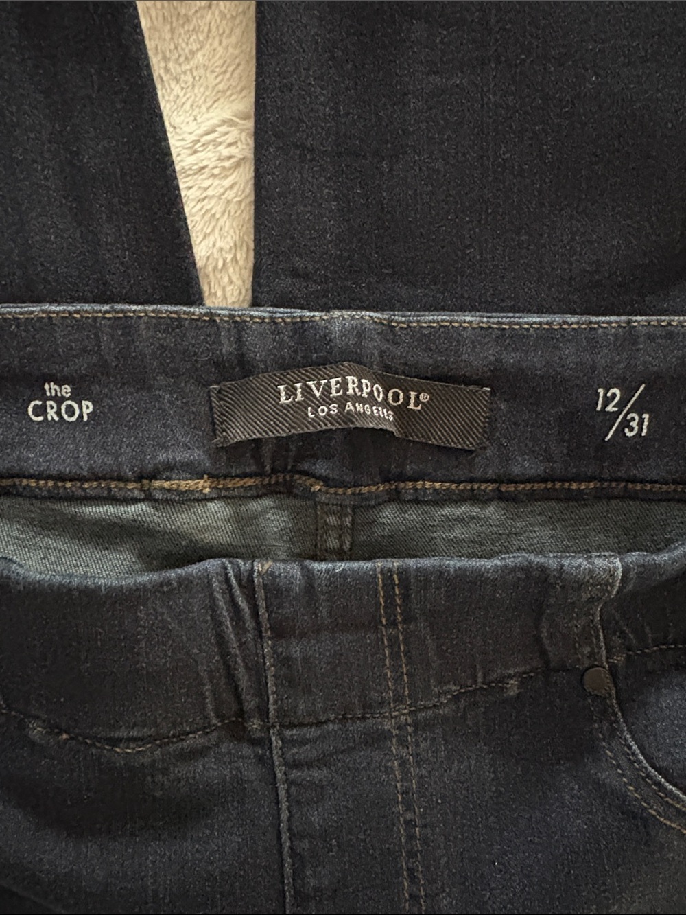 Liverpool Pull On Dark Blue Cropped Jeans - Straight Ankle - Picture 3 of 3